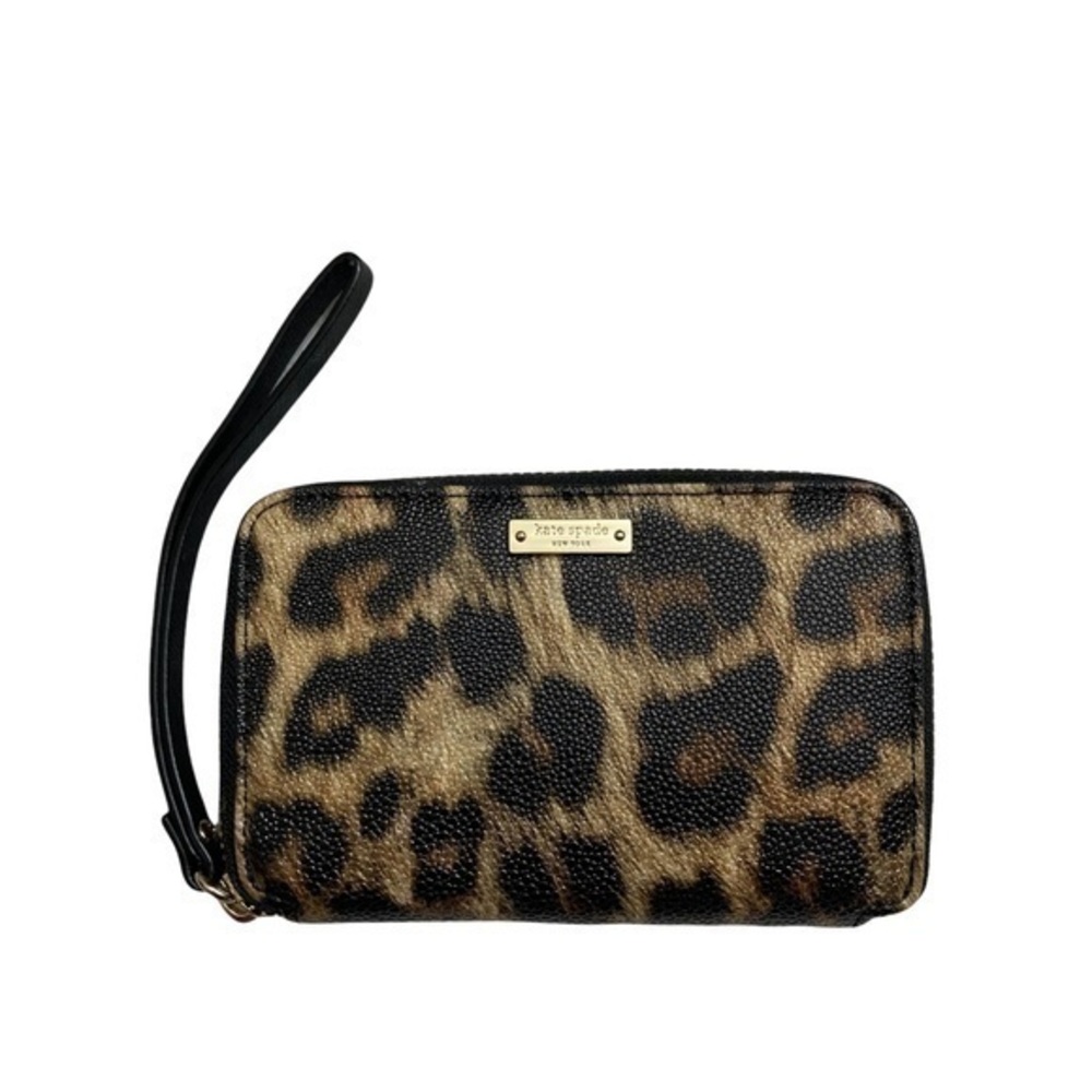 Kate spade black gold animal print wristlet